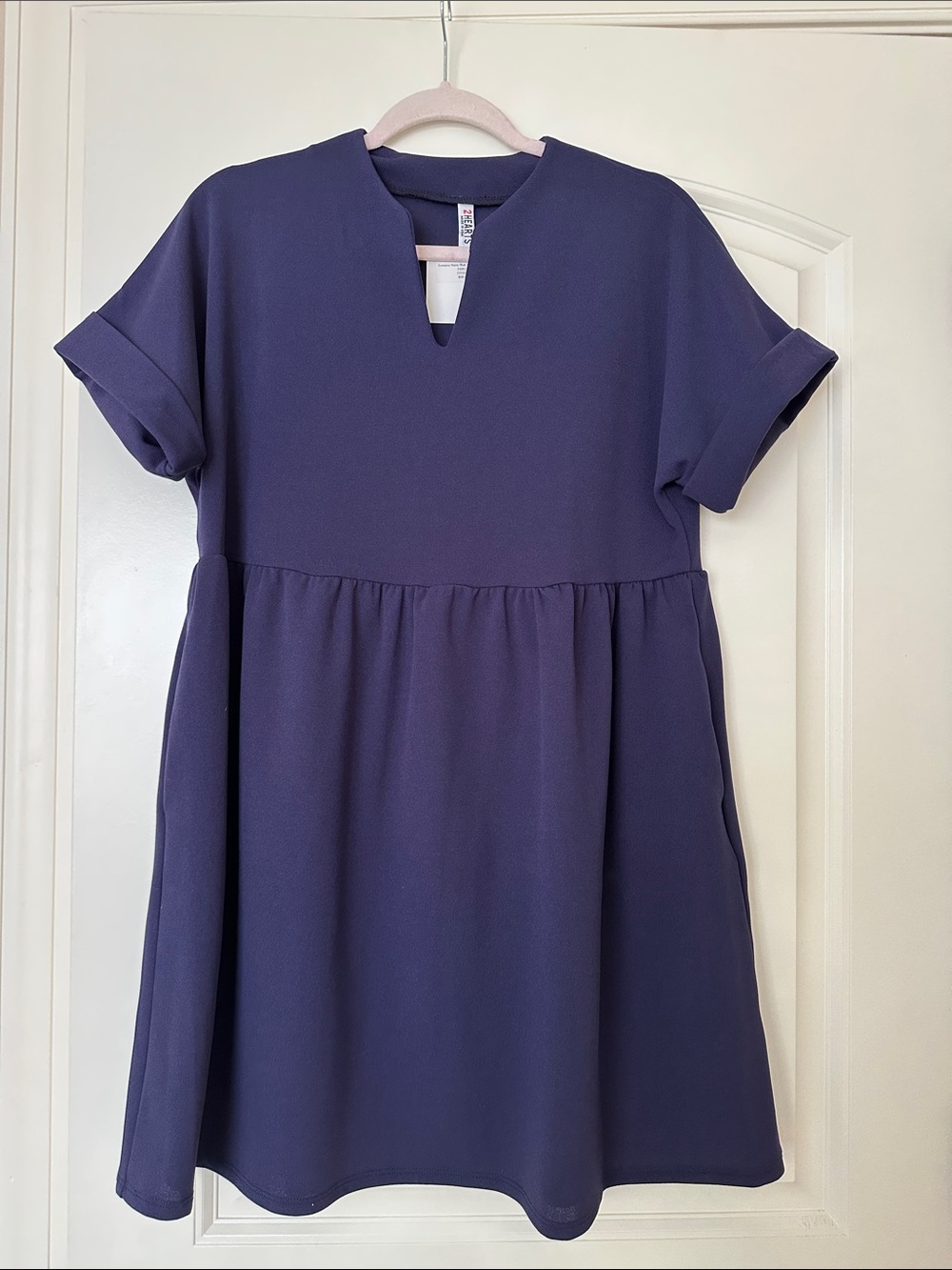 Navy Short Sleeve Babydoll Dress NWT